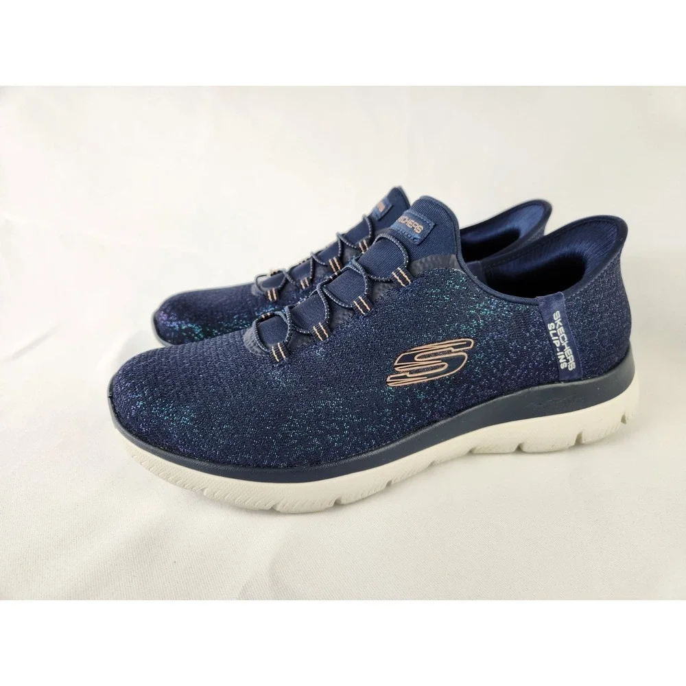 Womans Shoes SKECHERS Summits-Lunar Glow Hands Free Slip-Ins Sneakers Blue Sz 10